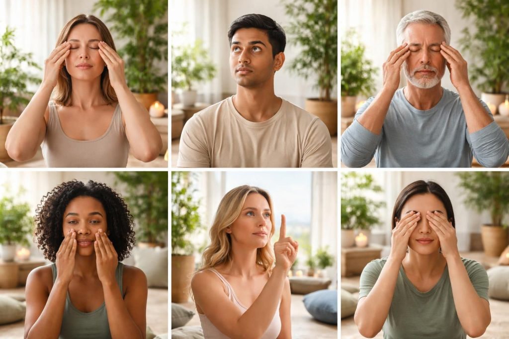 découvrez les 6 meilleurs exercices de yoga des yeux pour améliorer votre vision, réduire la fatigue oculaire et renforcer la santé de vos yeux au quotidien.
